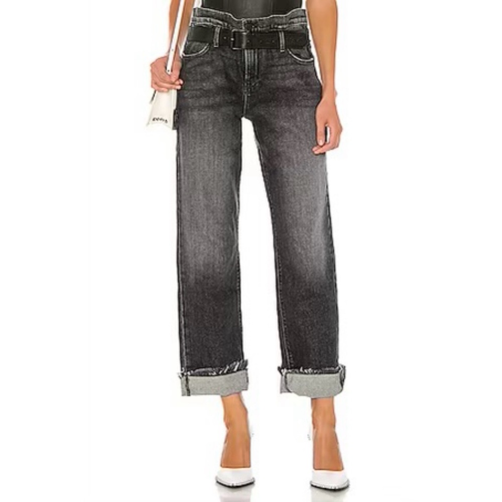 RTA Dexter Half Belt High Rise Straight Leg Jeans in Studio Black Size M (6)